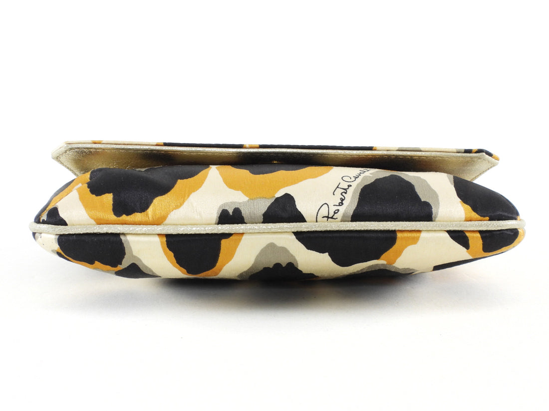 Roberto Cavalli Leopard Satin Leather Lined Mini Clutch Bag Mini