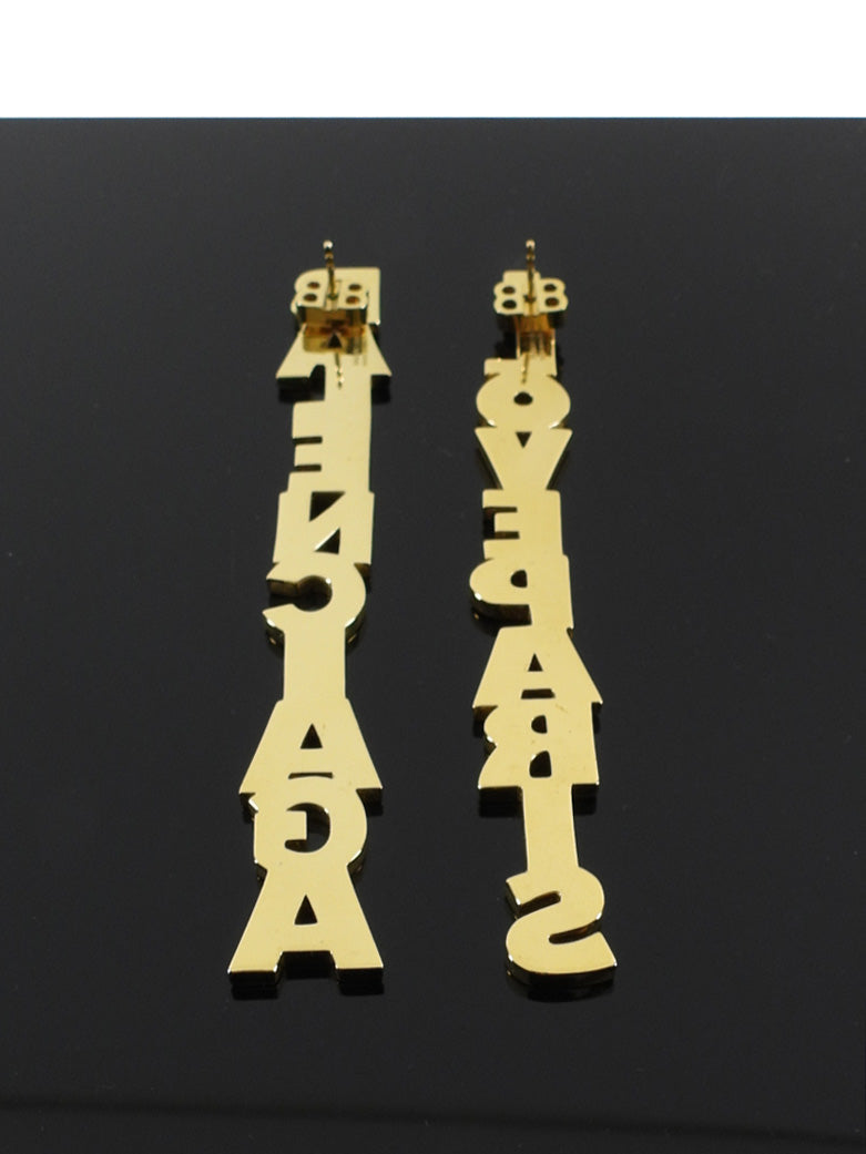 Balenciaga Goldtone Mismatched I Love Paris / Logo Long Drop Earrings
