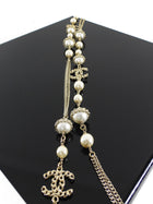 Chanel 16B Light Goldtone Faux Pearl CC Long Sautoir Necklace