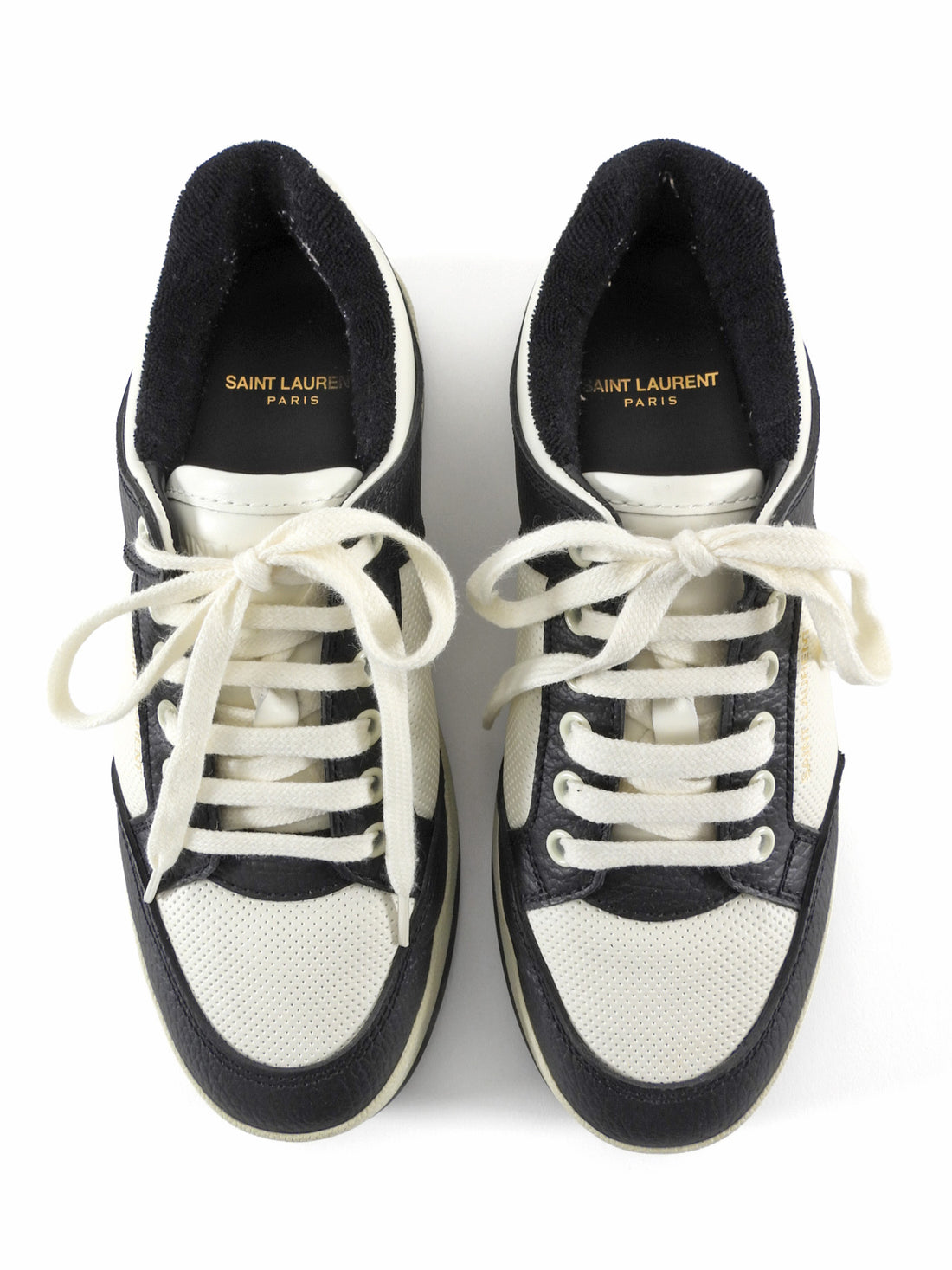 Saint Laurent SL/61 Black and White Leather Lace Up Low Top Sneakers - 37