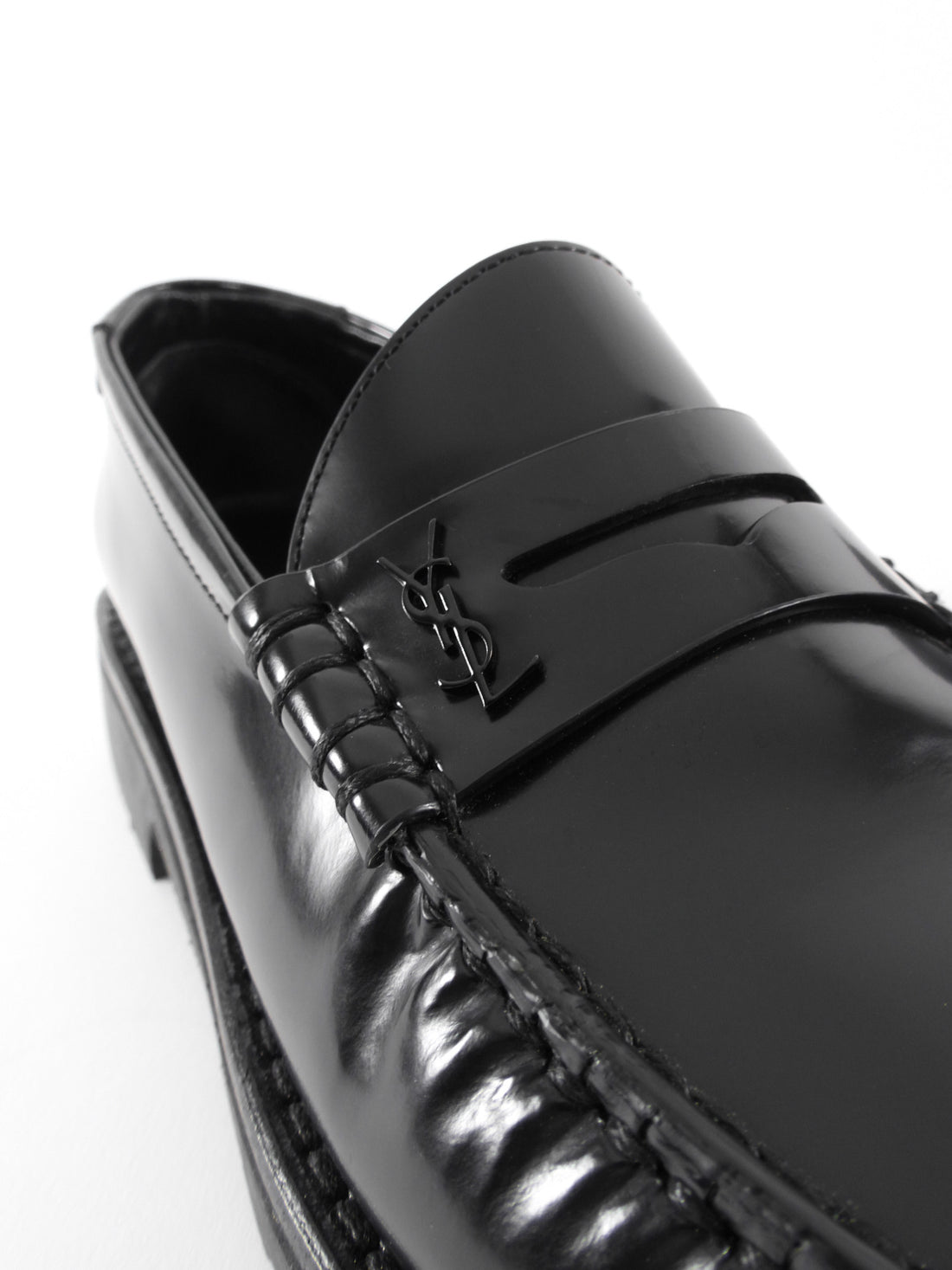 Saint Laurent Black Glossed Leather Le Loafer 15 Shoes - 37