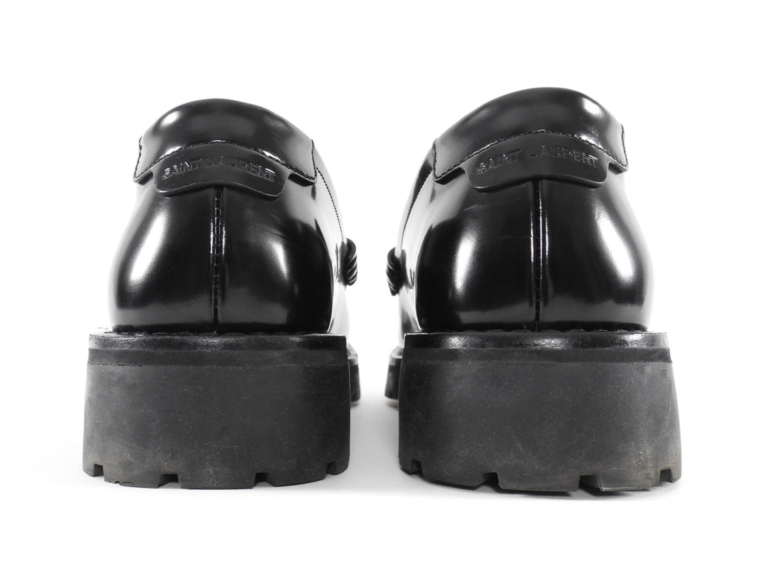 Saint Laurent Black Glossed Leather Le Loafer 15 Shoes - 37