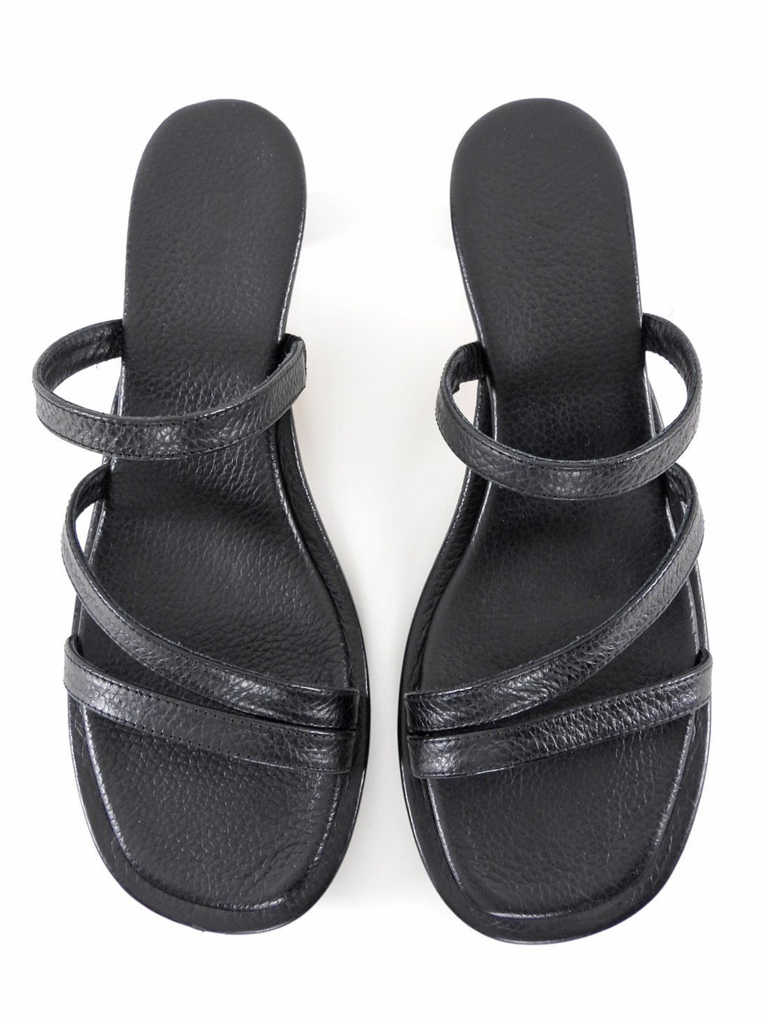 Lauren Manoogian Black Grained Leather Strappy Line Low Kitten Heel Sandals - 37