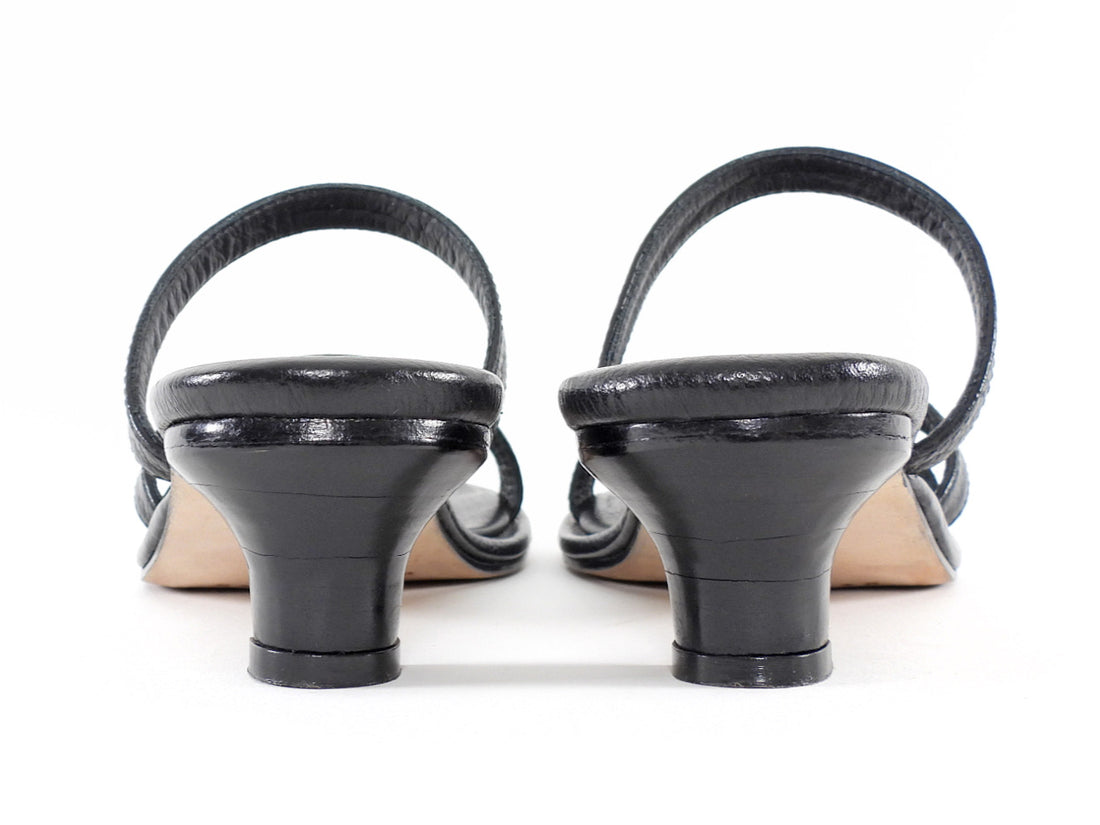 Lauren Manoogian Black Grained Leather Strappy Line Low Kitten Heel Sandals - 37