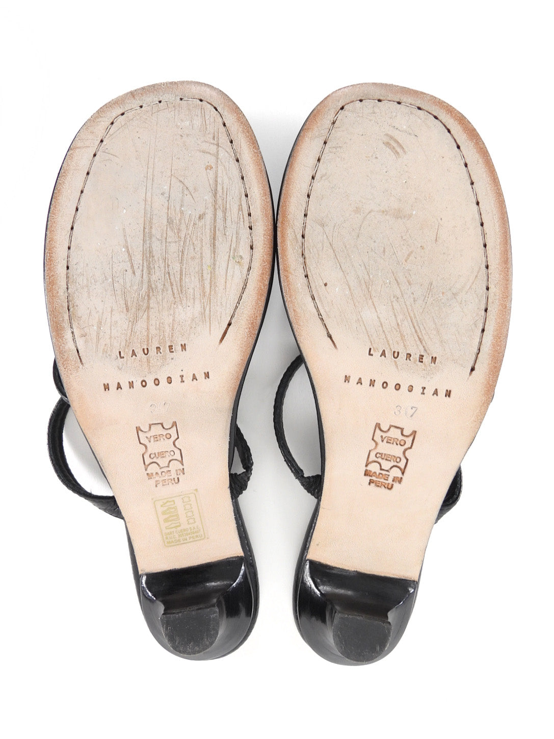 Lauren Manoogian Black Grained Leather Strappy Line Low Kitten Heel Sandals - 37
