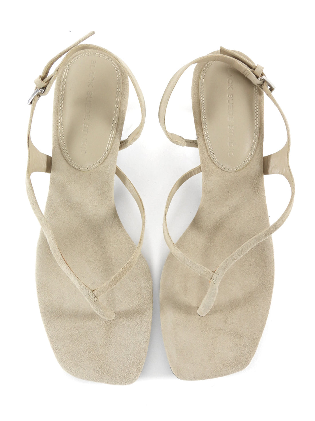 Black Suede Studio Mehak 35 Beige Suede Kitten Heel Thong Sandals - 37