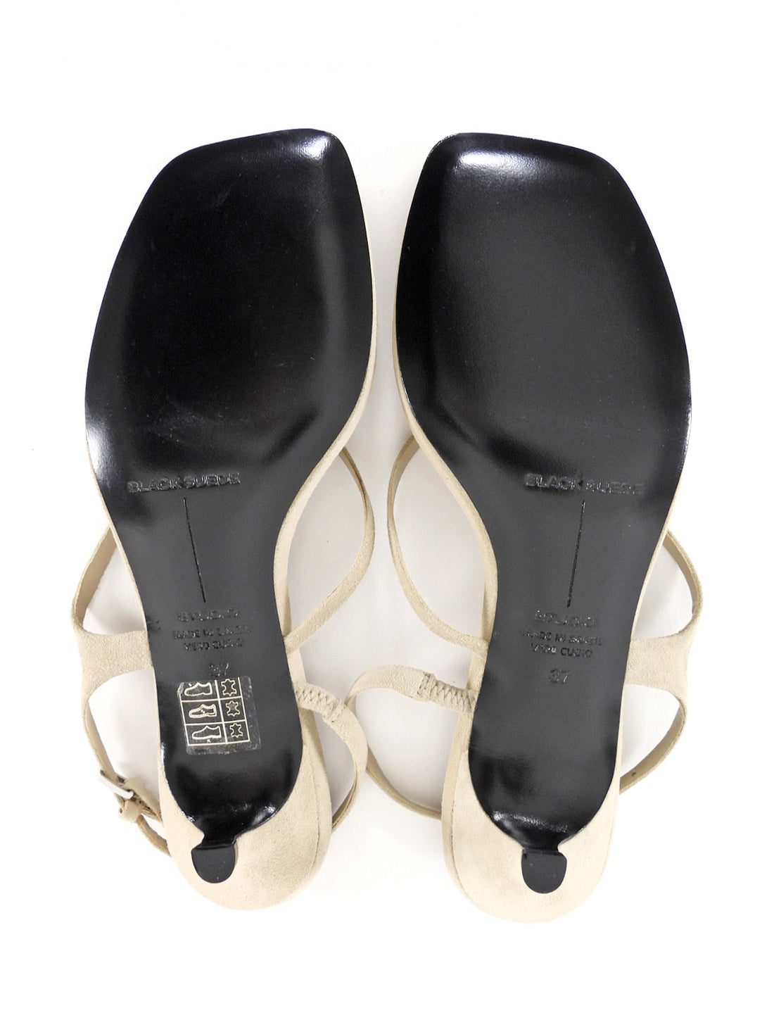 Black Suede Studio Mehak 35 Beige Suede Kitten Heel Thong Sandals - 37