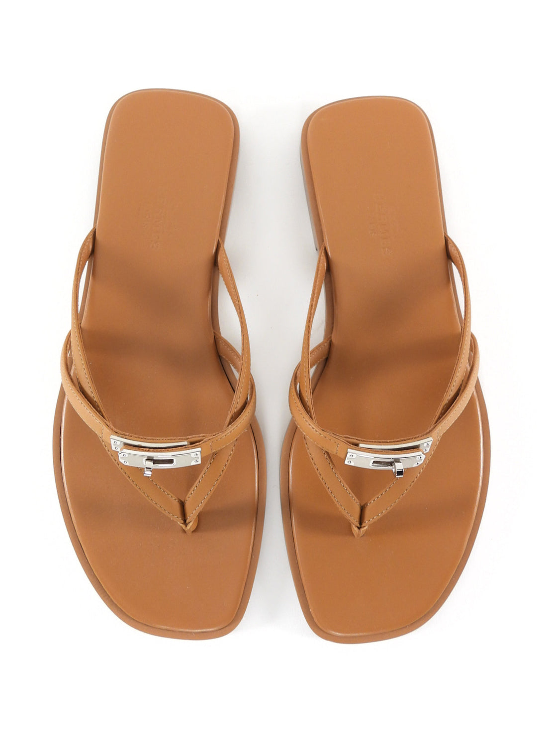 Hermes Miss Mini Kelly Lock Tan Calfskin Flat Strappy Sandal - 37