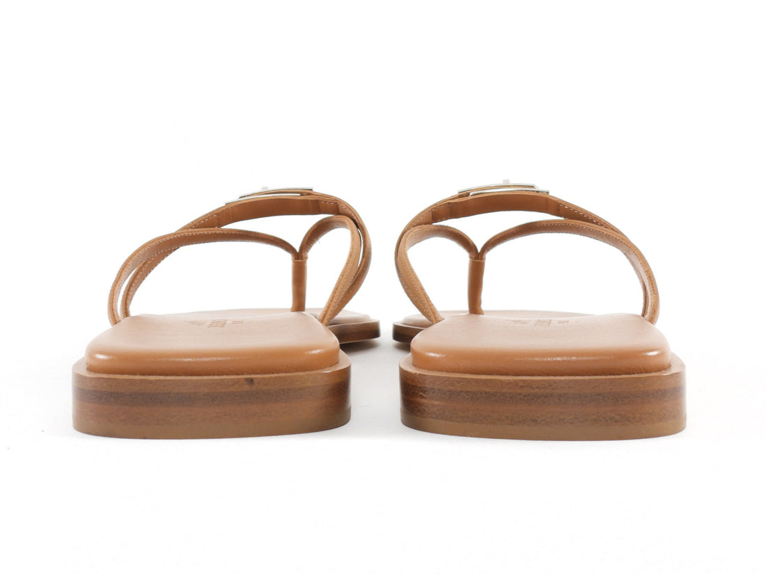 Hermes Miss Mini Kelly Lock Tan Calfskin Flat Strappy Sandal - 37