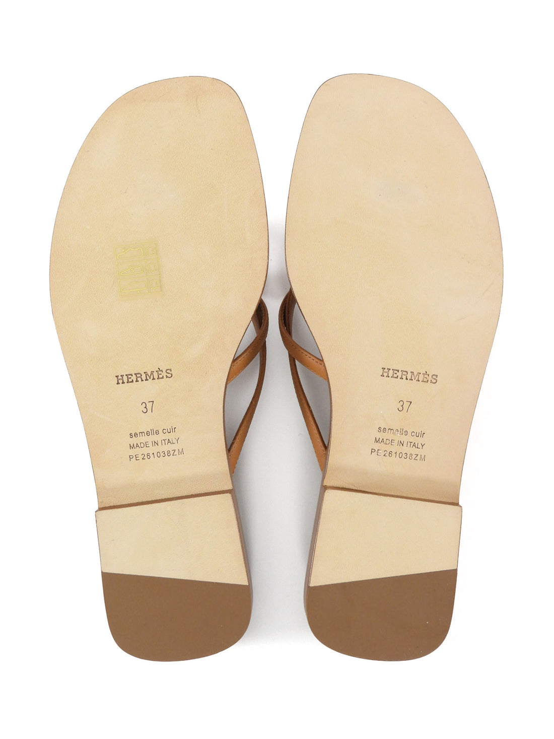 Hermes Miss Mini Kelly Lock Tan Calfskin Flat Strappy Sandal - 37