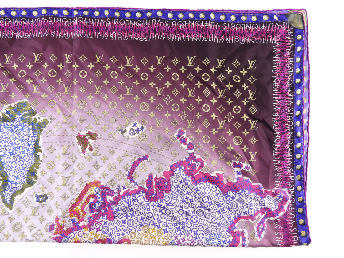 Louis Vuitton Purple Monogram Silk Map Print 90cm Scarf