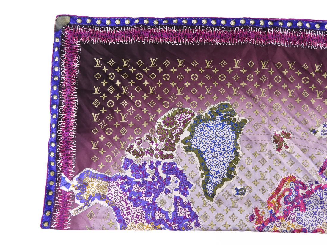 Louis Vuitton Purple Monogram Silk Map Print 90cm Scarf