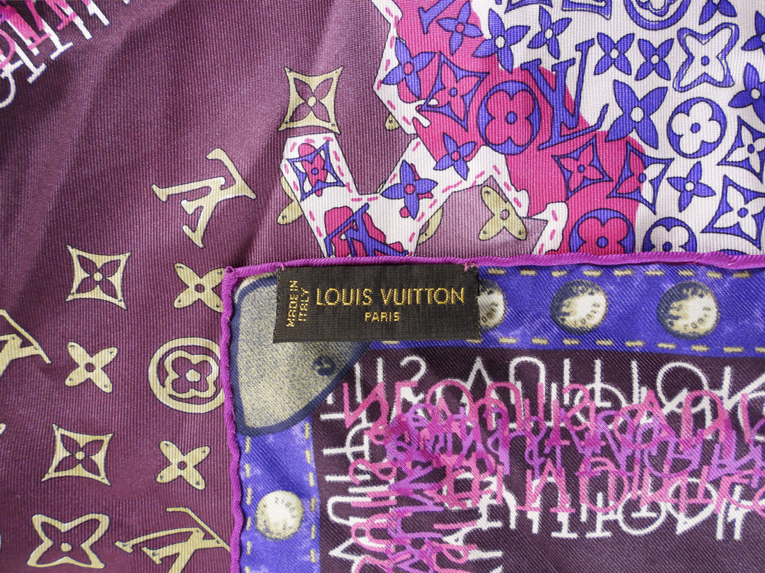 Louis Vuitton Purple Monogram Silk Map Print 90cm Scarf