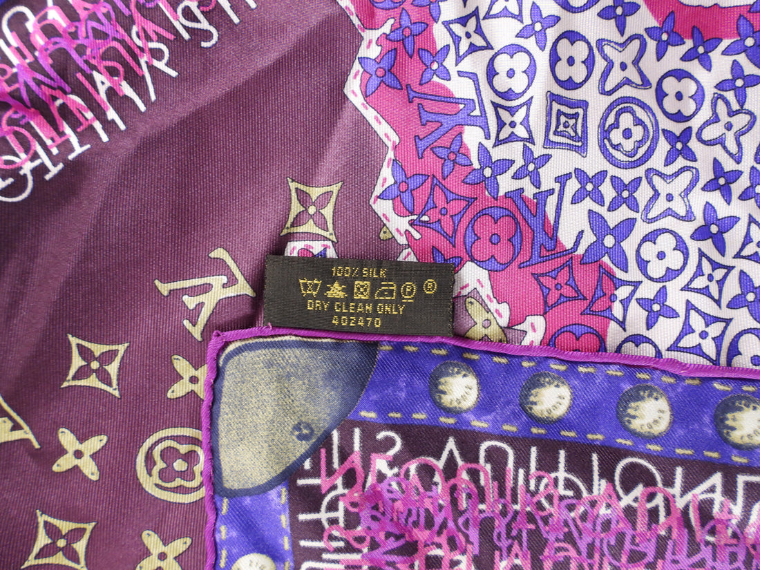 Louis Vuitton Purple Monogram Silk Map Print 90cm Scarf