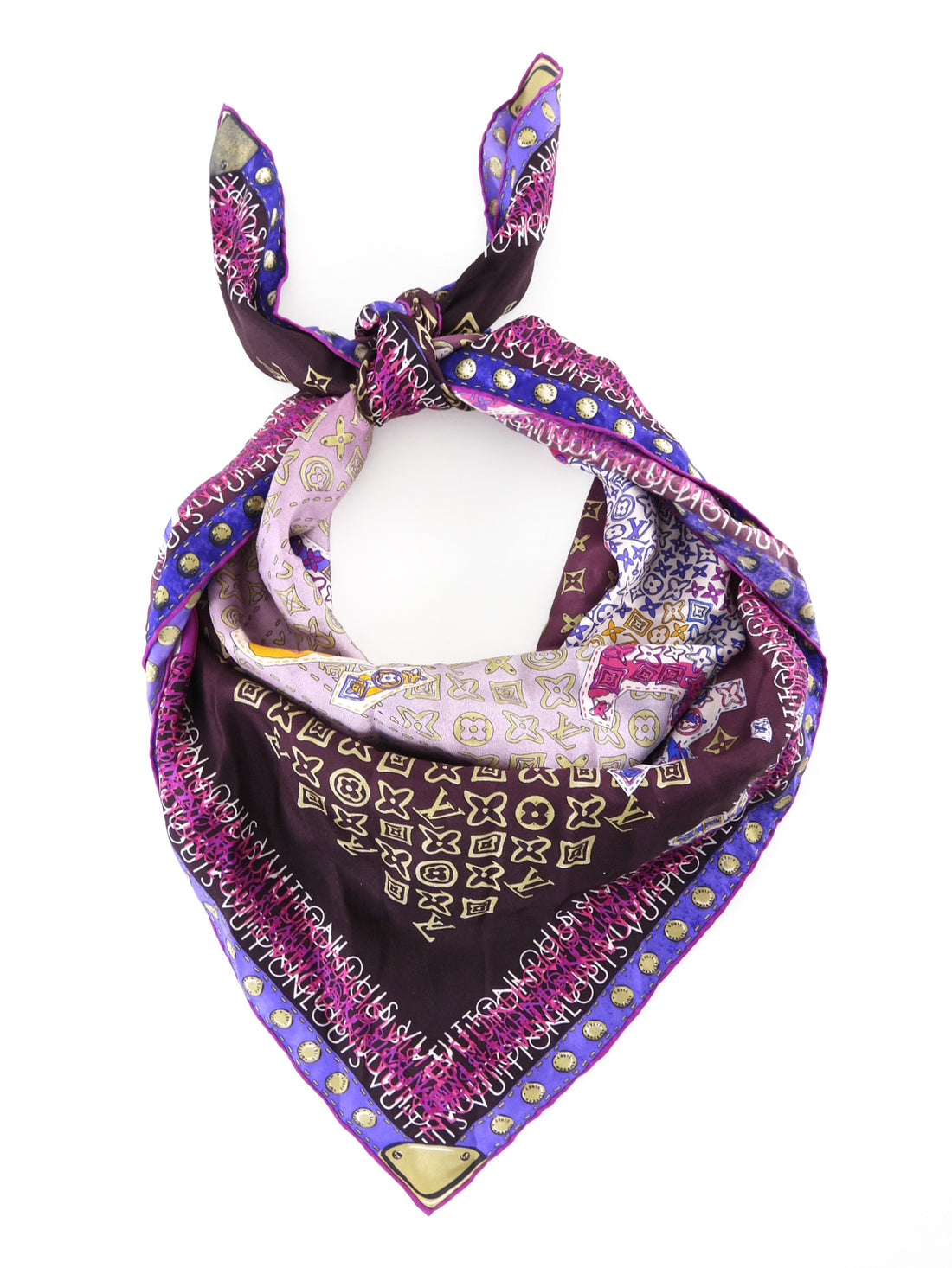 Louis Vuitton Purple Monogram Silk Map Print 90cm Scarf