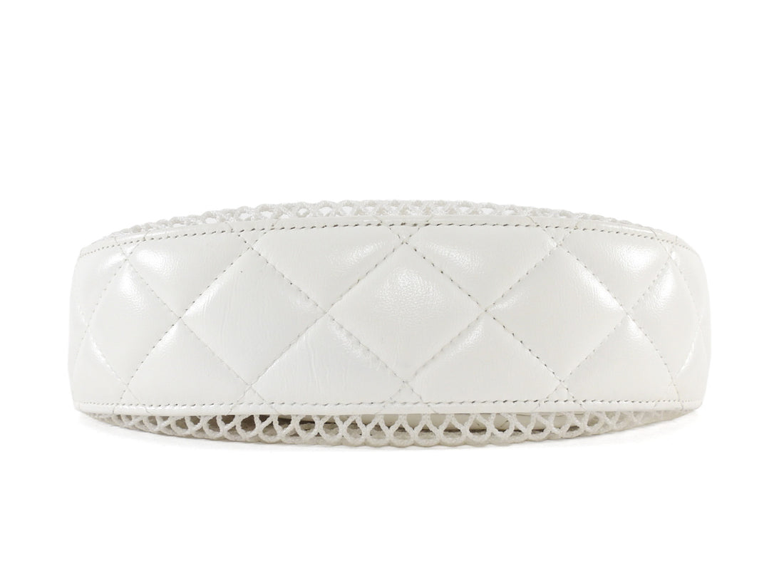 Chanel 2025 White Mesh Shiny Lambskin Chain Hobo Bag