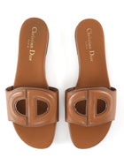 Christian Dior D-Club Brown Calfskin Leather Flat Mule Slide Sandals - 37.5