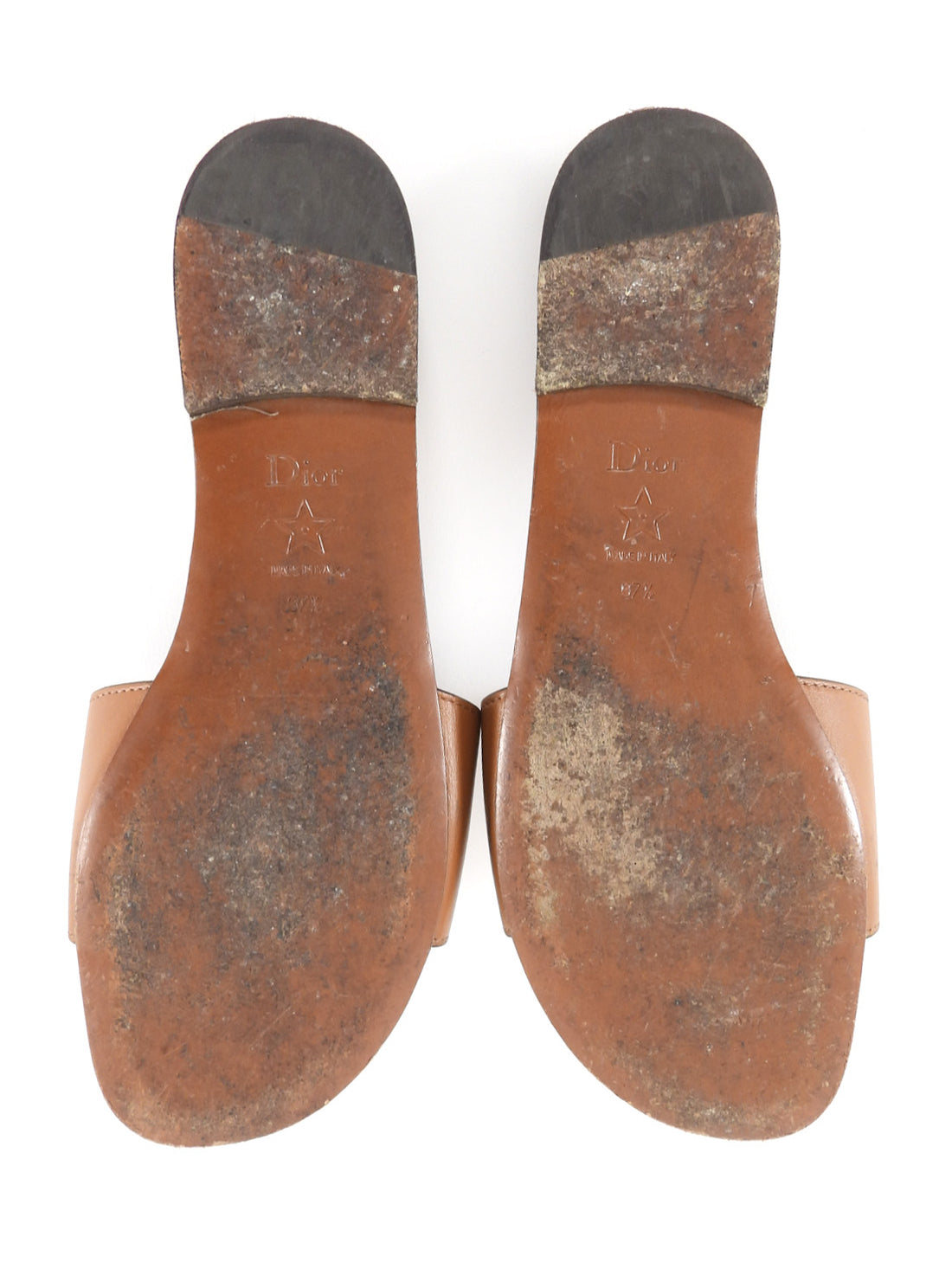 Christian Dior D-Club Brown Calfskin Leather Flat Mule Slide Sandals - 37.5