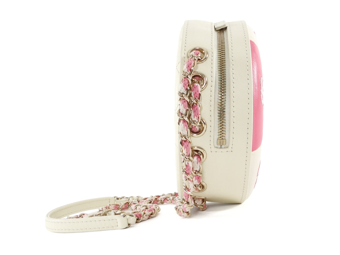 Chanel 2019 C Runway Pink and White La Pausa Lifesaver Round Bag