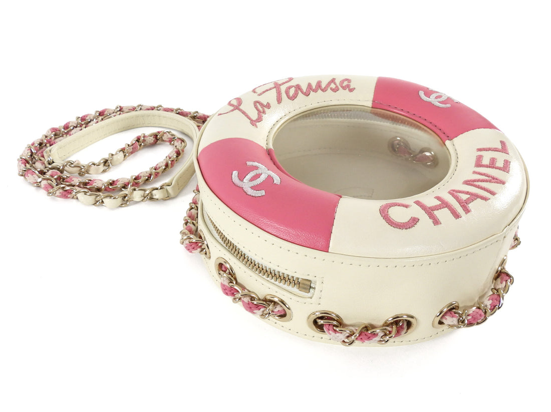 Chanel 2019 C Runway Pink and White La Pausa Lifesaver Round Bag