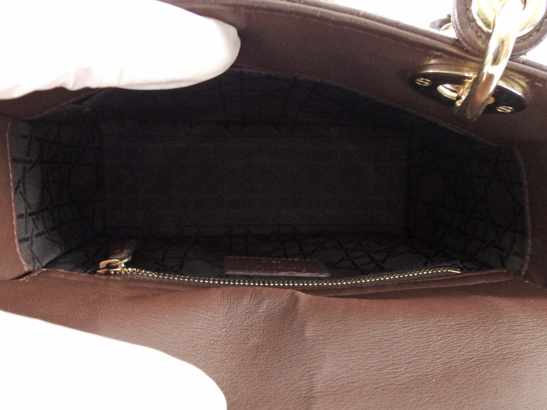 Dior Brown Cannage Quilted Leather Small Lady Dior Bag