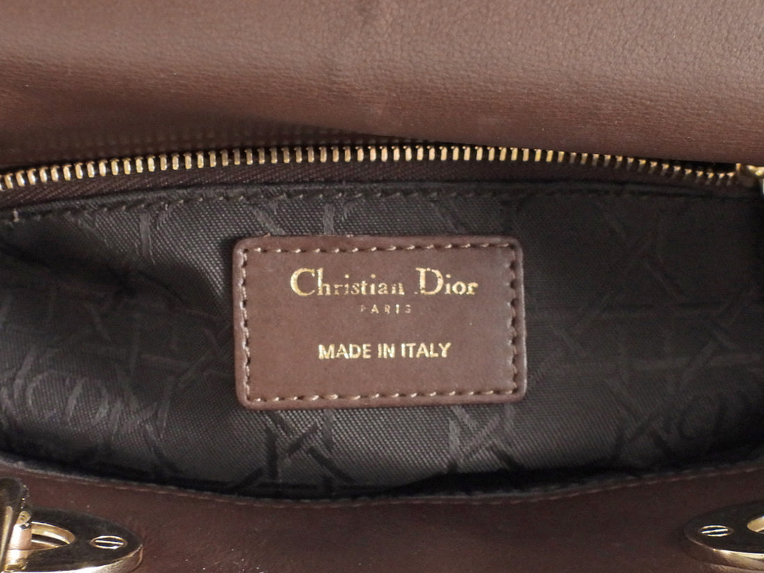 Dior Brown Cannage Quilted Leather Small Lady Dior Bag