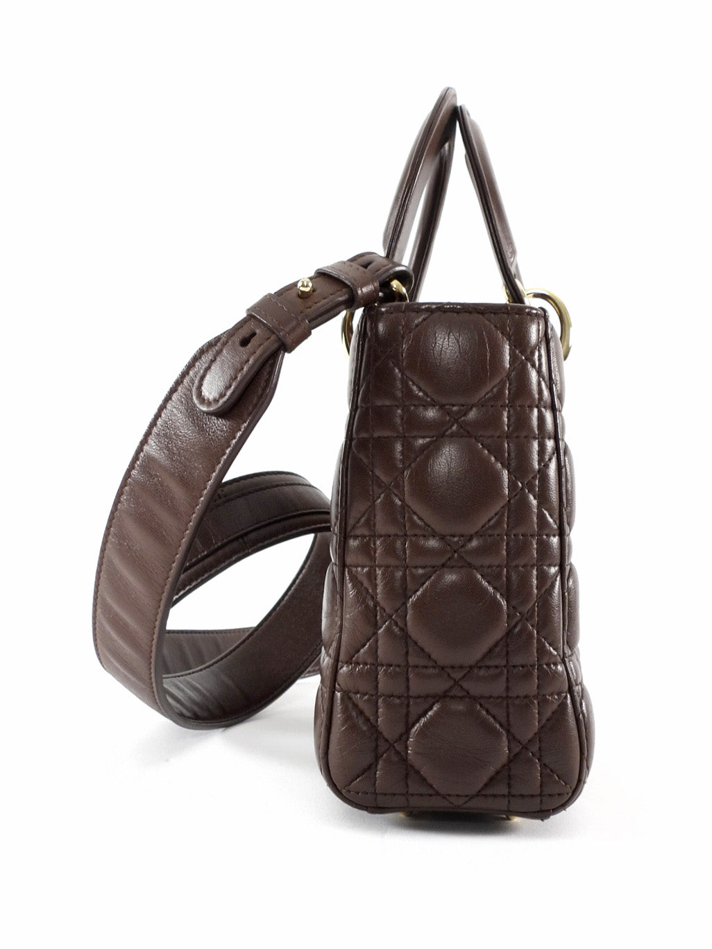 Dior Brown Cannage Quilted Leather Small Lady Dior Bag