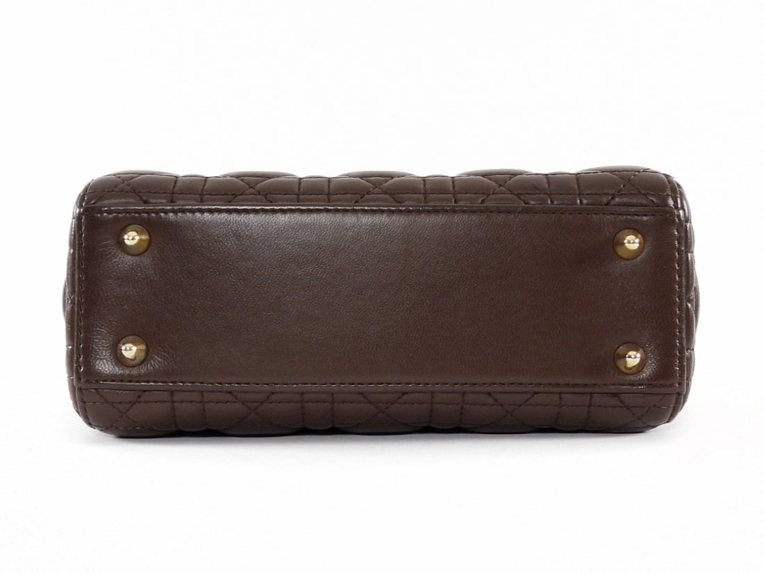 Dior Brown Cannage Quilted Leather Small Lady Dior Bag