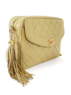 Chanel Vintage 1991 Beige Leather Medium Bijoux Tassel Flap Camera Bag