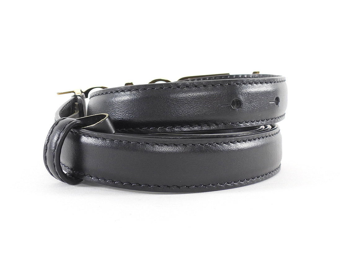 Versace Black Leather Goldtone Text Logo Buckle Belt 115/46