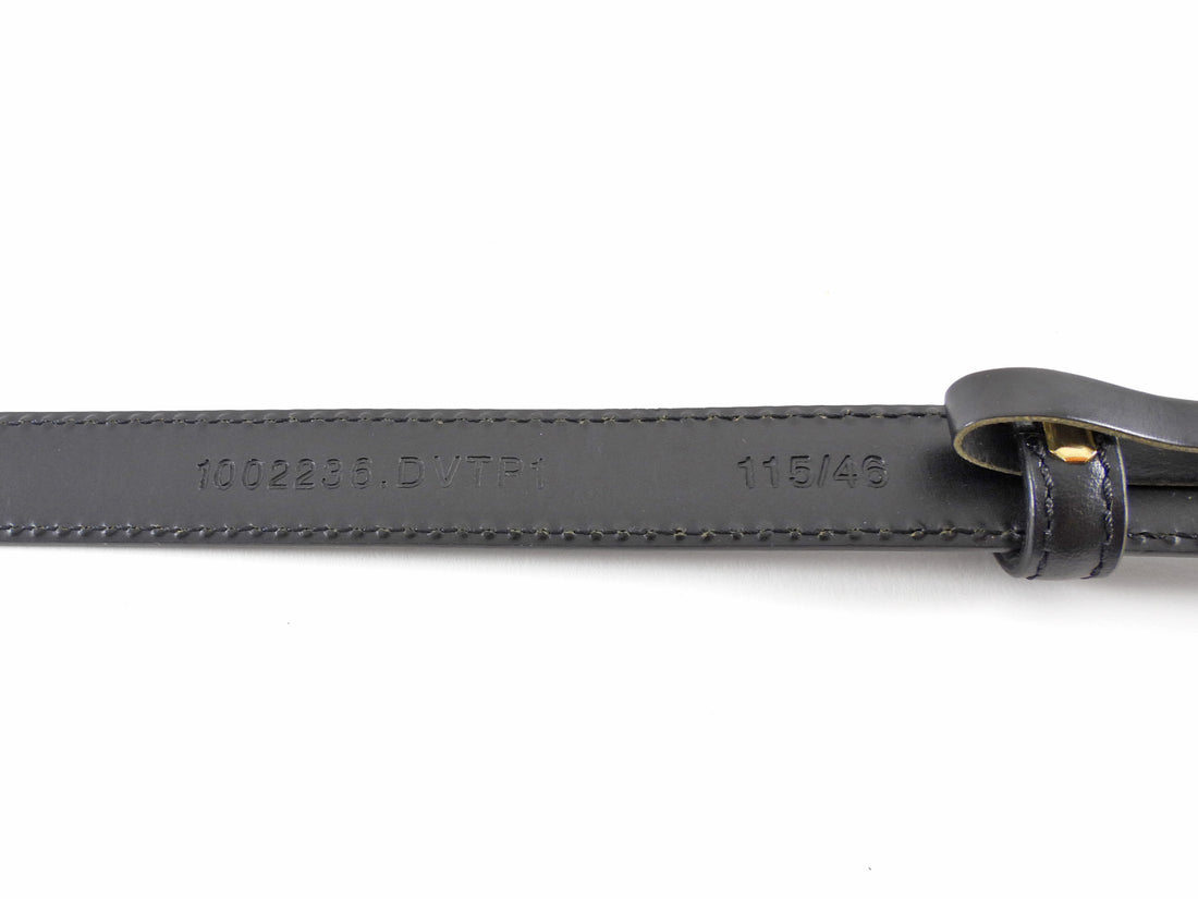 Versace Black Leather Goldtone Text Logo Buckle Belt 115/46