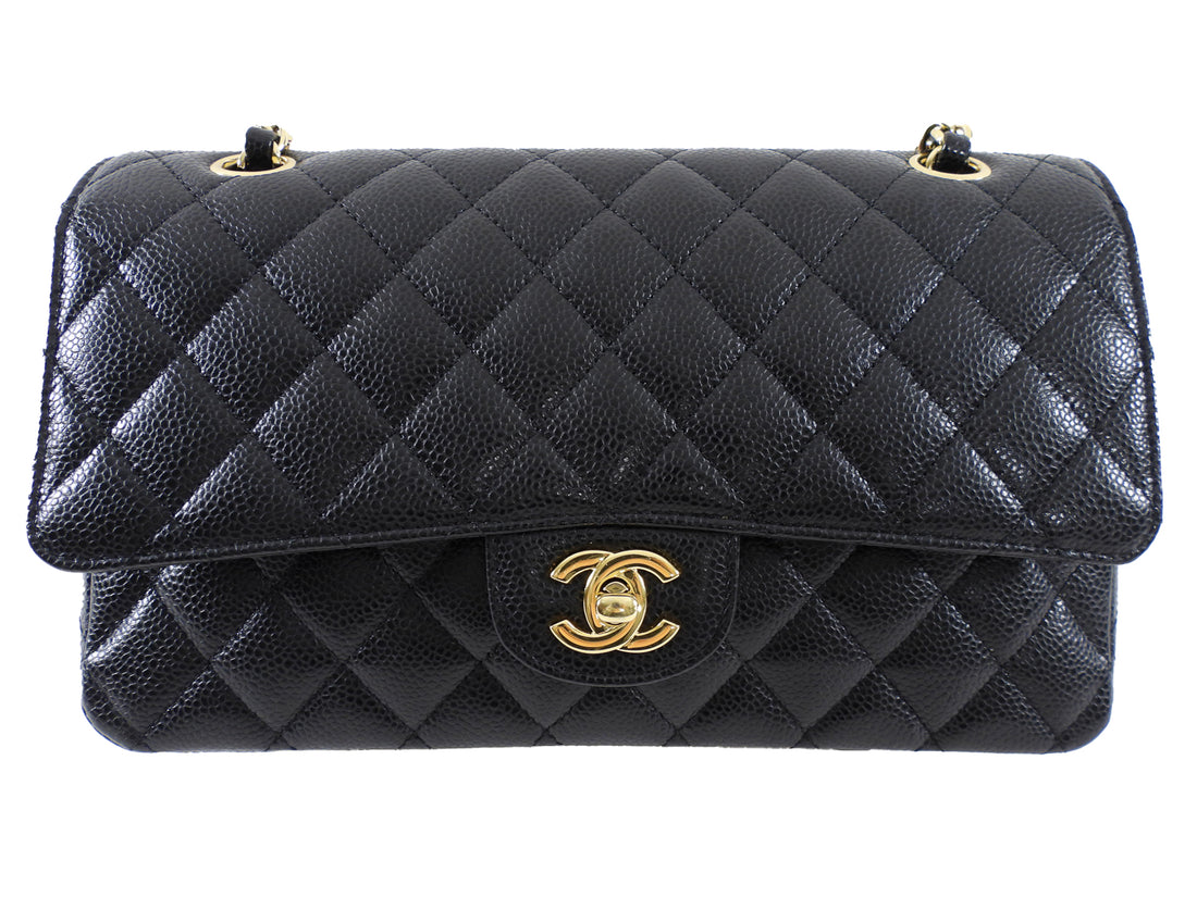 Chanel Black Caviar Quilted Leather Medium Classic Double Flap Bag GHW