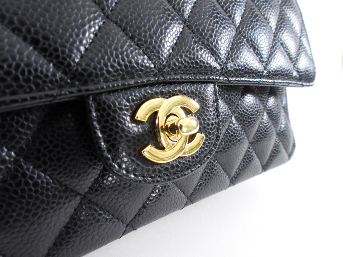 Chanel Black Caviar Quilted Leather Medium Classic Double Flap Bag GHW