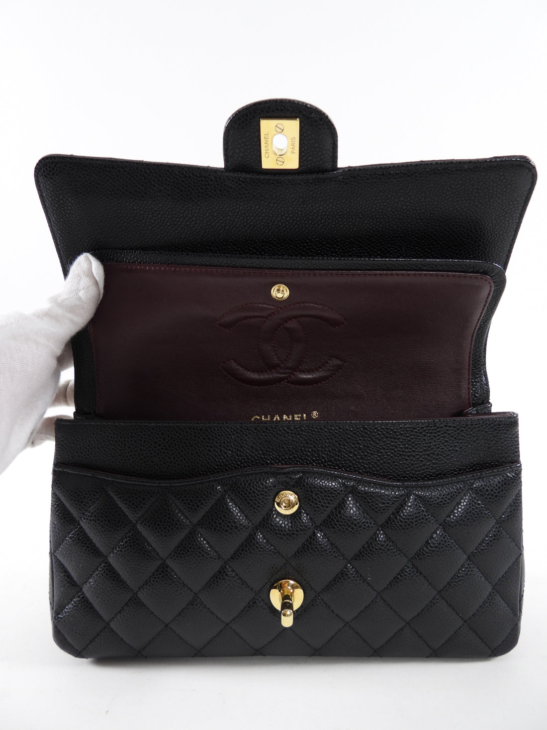 Chanel Black Caviar Quilted Leather Medium Classic Double Flap Bag GHW
