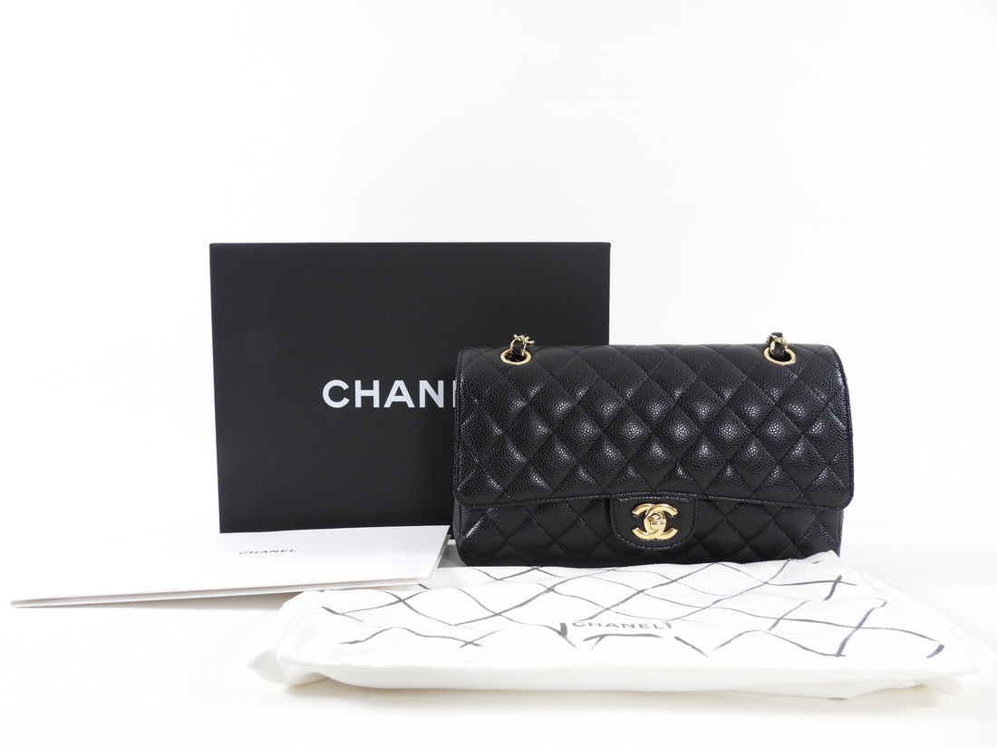 Chanel Black Caviar Quilted Leather Medium Classic Double Flap Bag GHW
