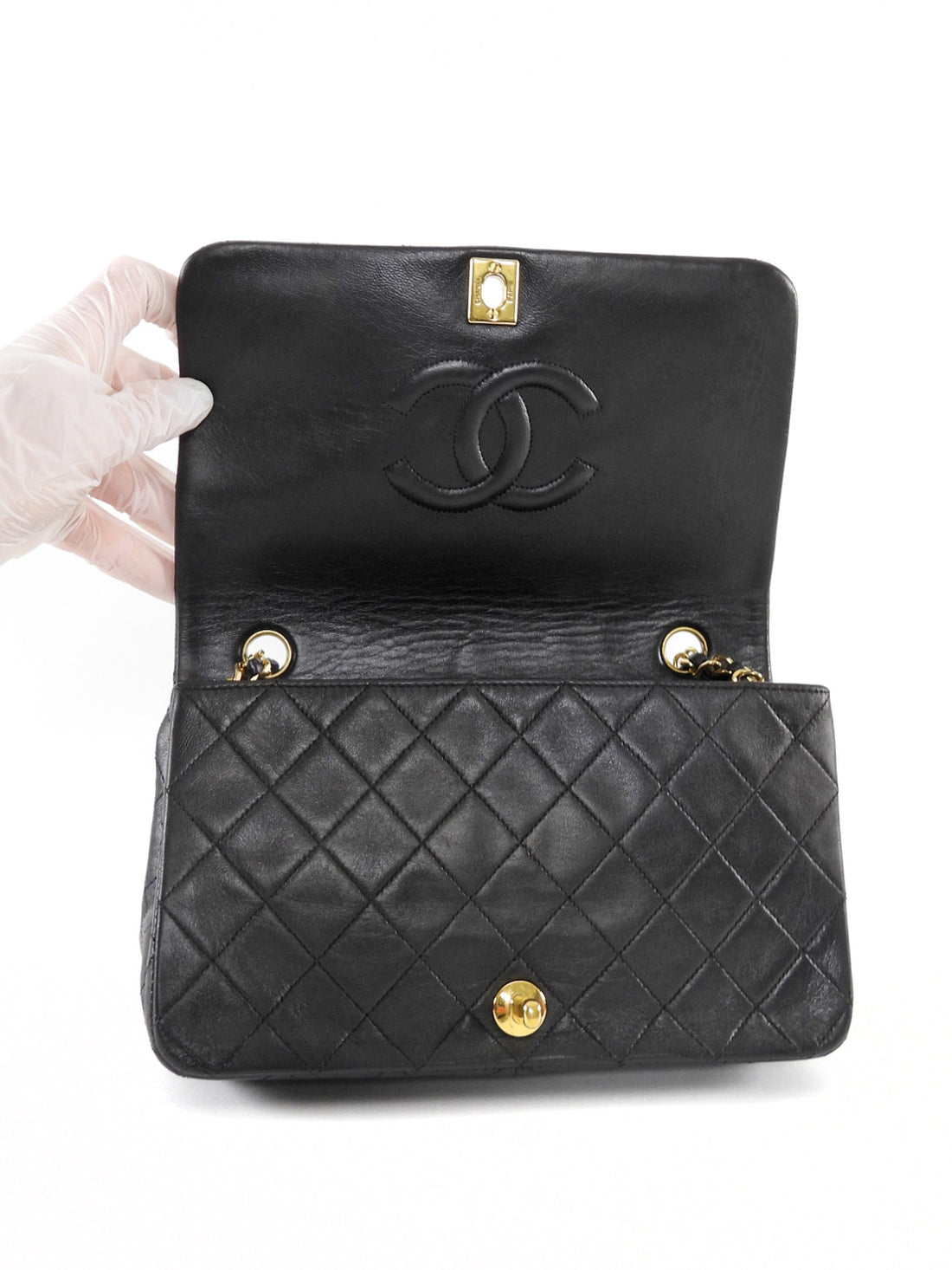 Chanel Vintage 1989 Classic Medium Black Leather Full Flap Bag
