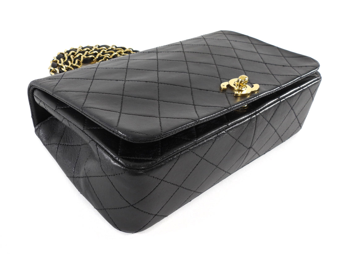 Chanel Vintage 1989 Classic Medium Black Leather Full Flap Bag