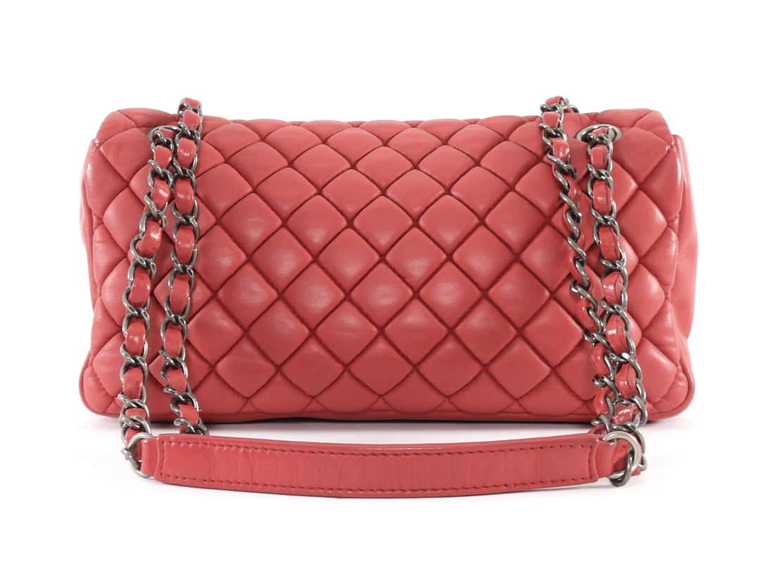 Chanel Cherry Pink Bubble Quilted Leather CC Medium Flap Bag Ruthenium HW