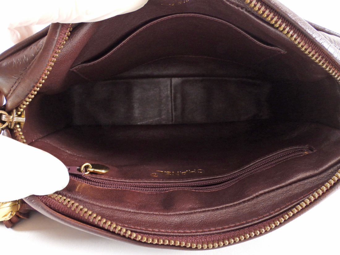Chanel Vintage 1991 Brown Quilted Leather Medium Tassel Camera Bag