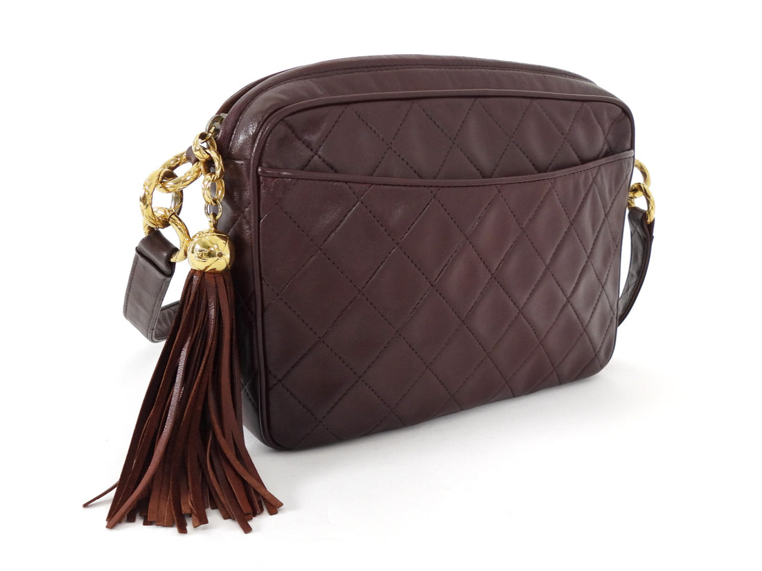 Chanel Vintage 1991 Brown Quilted Leather Medium Tassel Camera Bag