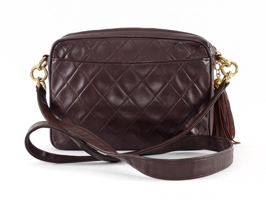 Chanel Vintage 1991 Brown Quilted Leather Medium Tassel Camera Bag