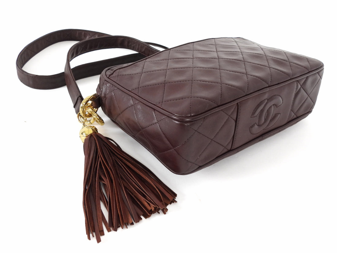 Chanel Vintage 1991 Brown Quilted Leather Medium Tassel Camera Bag