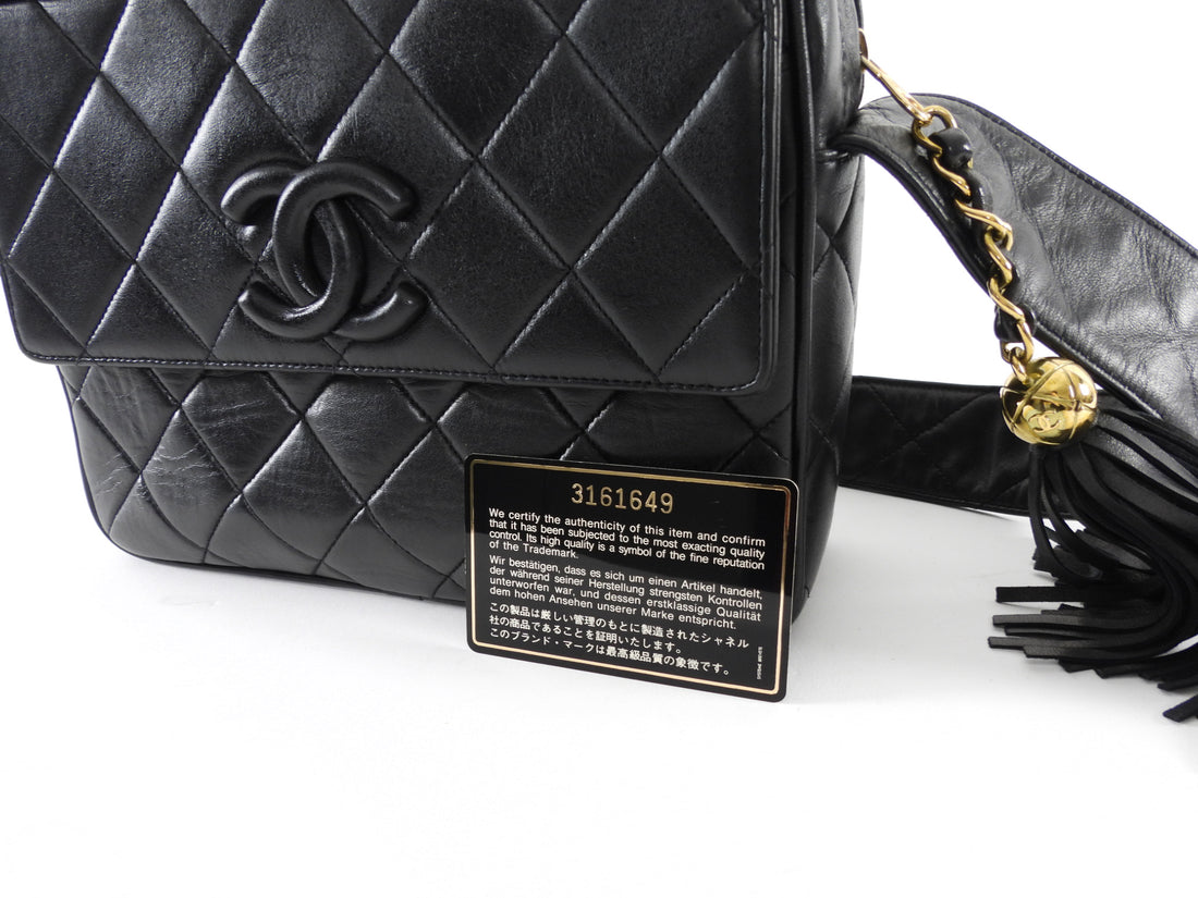 Chanel Vintage 1994 Black Lambskin Quilted CC Pocket Tassel Camera Bag