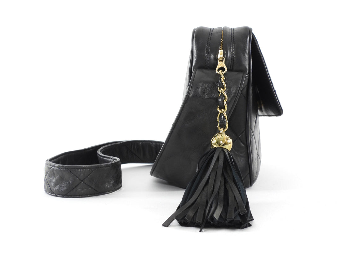 Chanel Vintage 1994 Black Lambskin Quilted CC Pocket Tassel Camera Bag