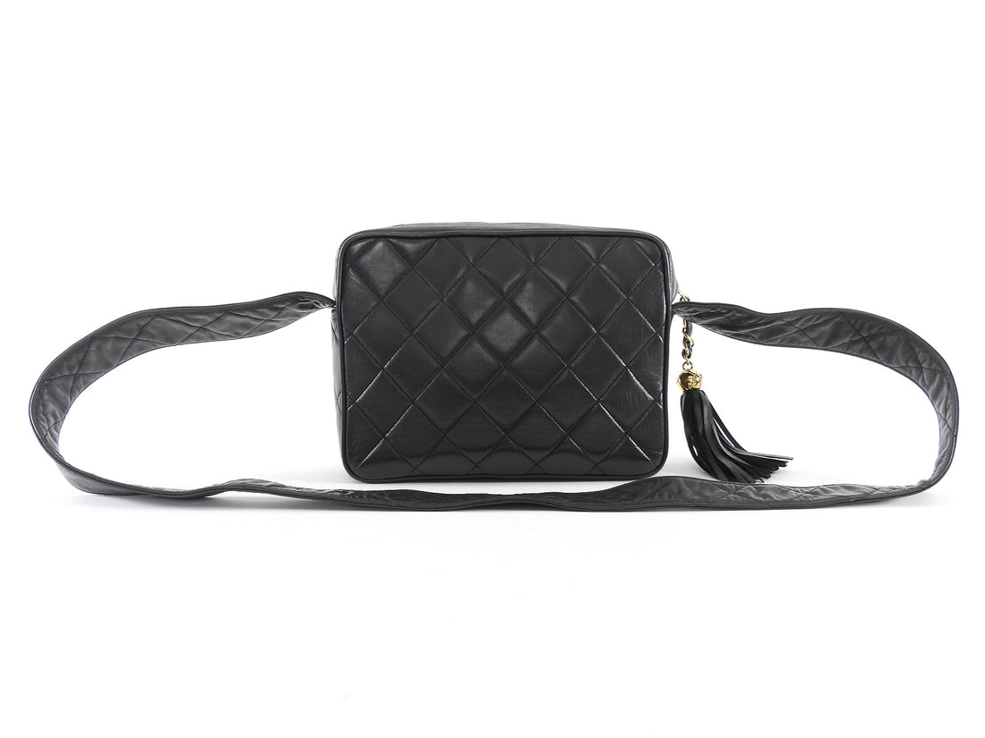 Chanel Vintage 1994 Black Lambskin Quilted CC Pocket Tassel Camera Bag