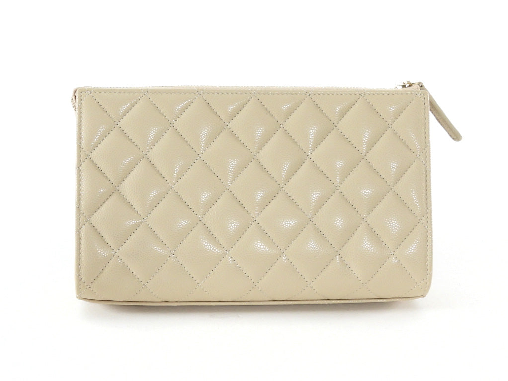 Chanel Light Beige Caviar Quilted Leather Timeless Clutch Bag