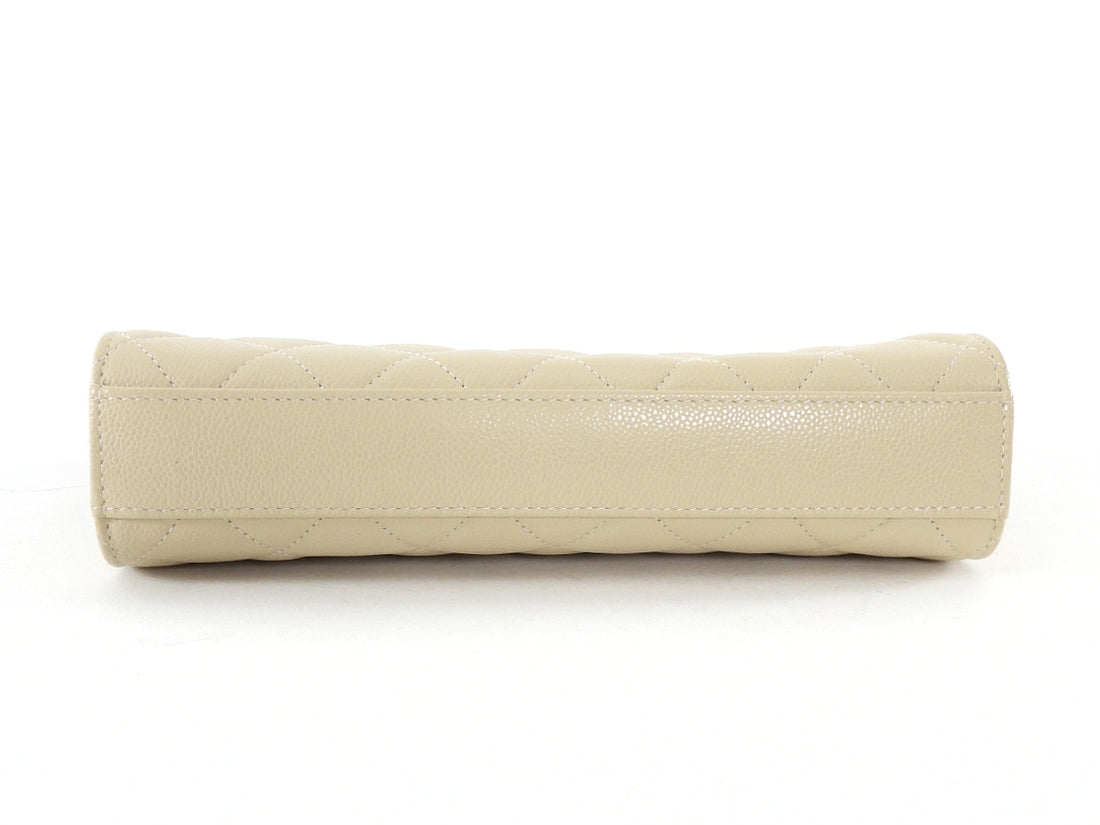 Chanel Light Beige Caviar Quilted Leather Timeless Clutch Bag