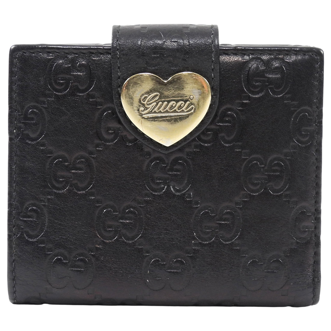 Gucci Black Monogram Empreinte Heart Compact Wallet