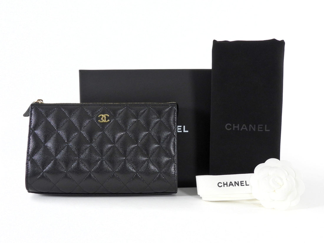 Chanel Black Caviar Quilted Leather Timeless Clutch Bag