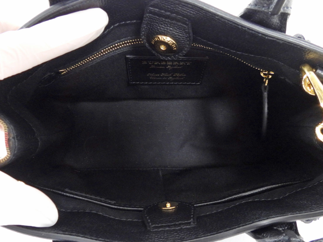 Burberry Black Grained Leather and Check Canvas Small Banner Two Way Bag